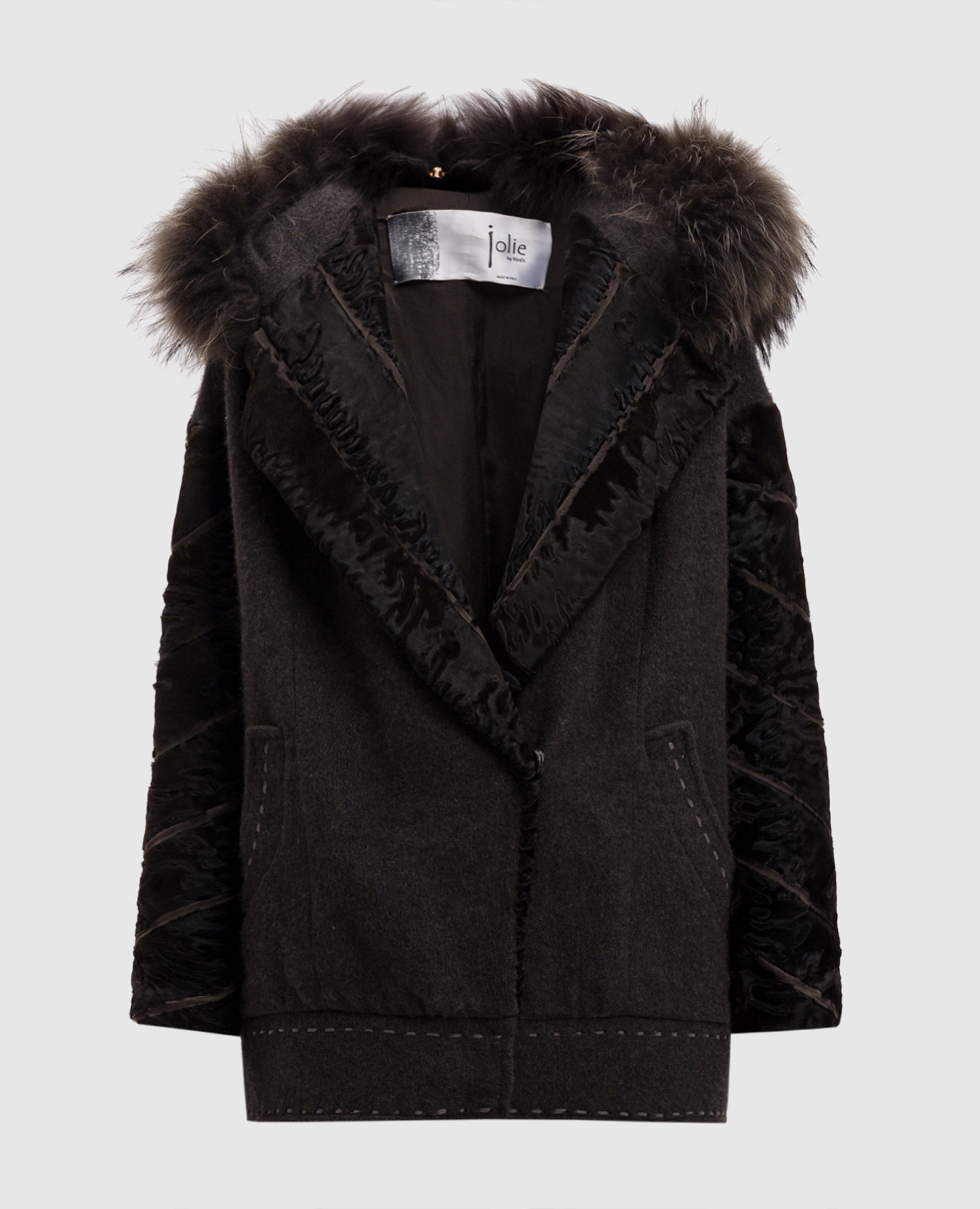 

Gray wool coat with fox fur Rindi, Grey
