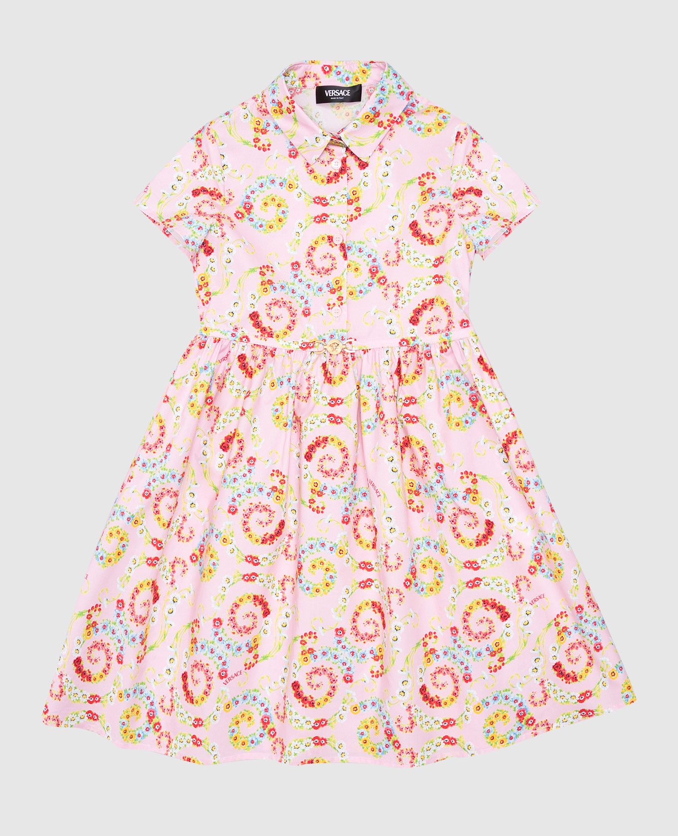 

Children's pink floral print shirt dress Versace