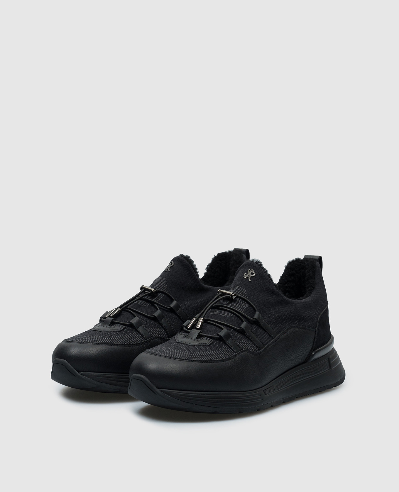 

Black combination sneakers on fur with logo Stefano Ricci