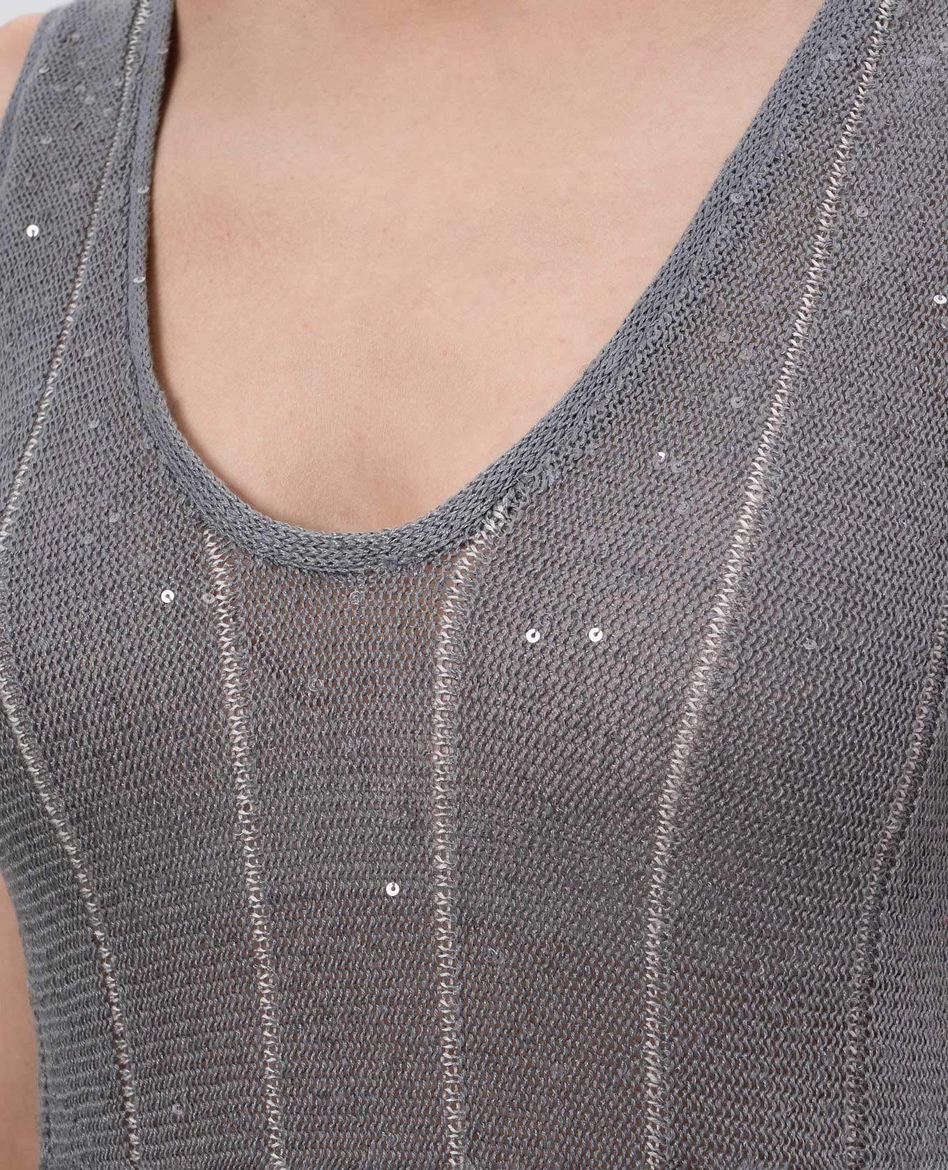 Gray linen and silk top with sequins Brunello Cucinelli 5