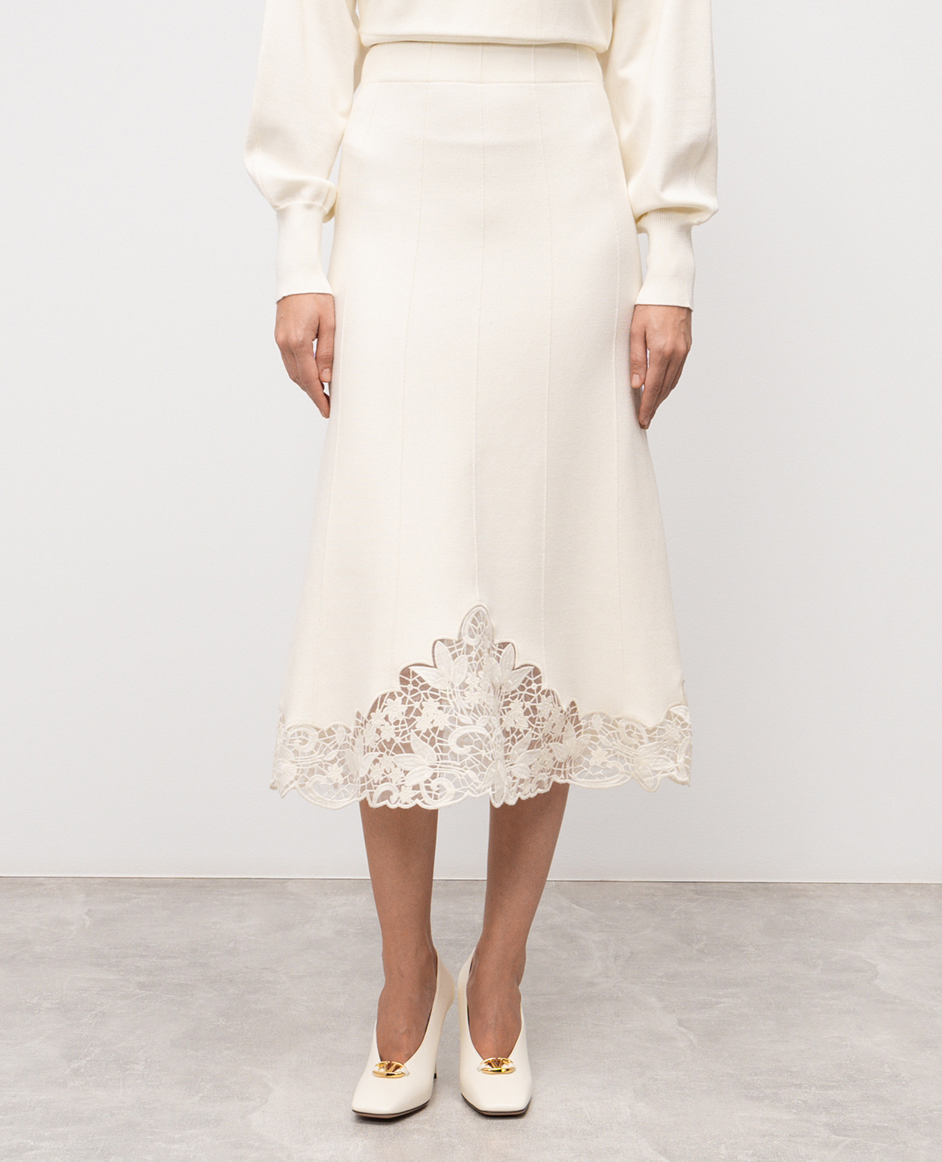 White midi skirt with floral embroidery Twinset 3