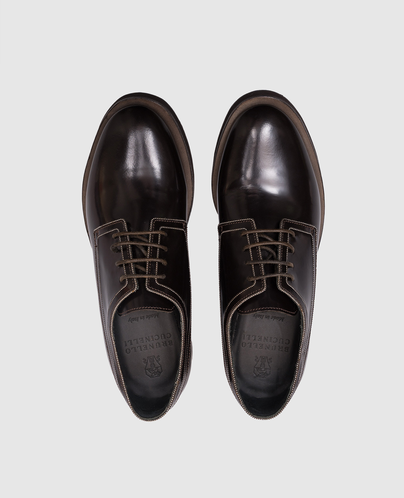 Brown leather glossy derby with monil chain Brunello Cucinelli 4