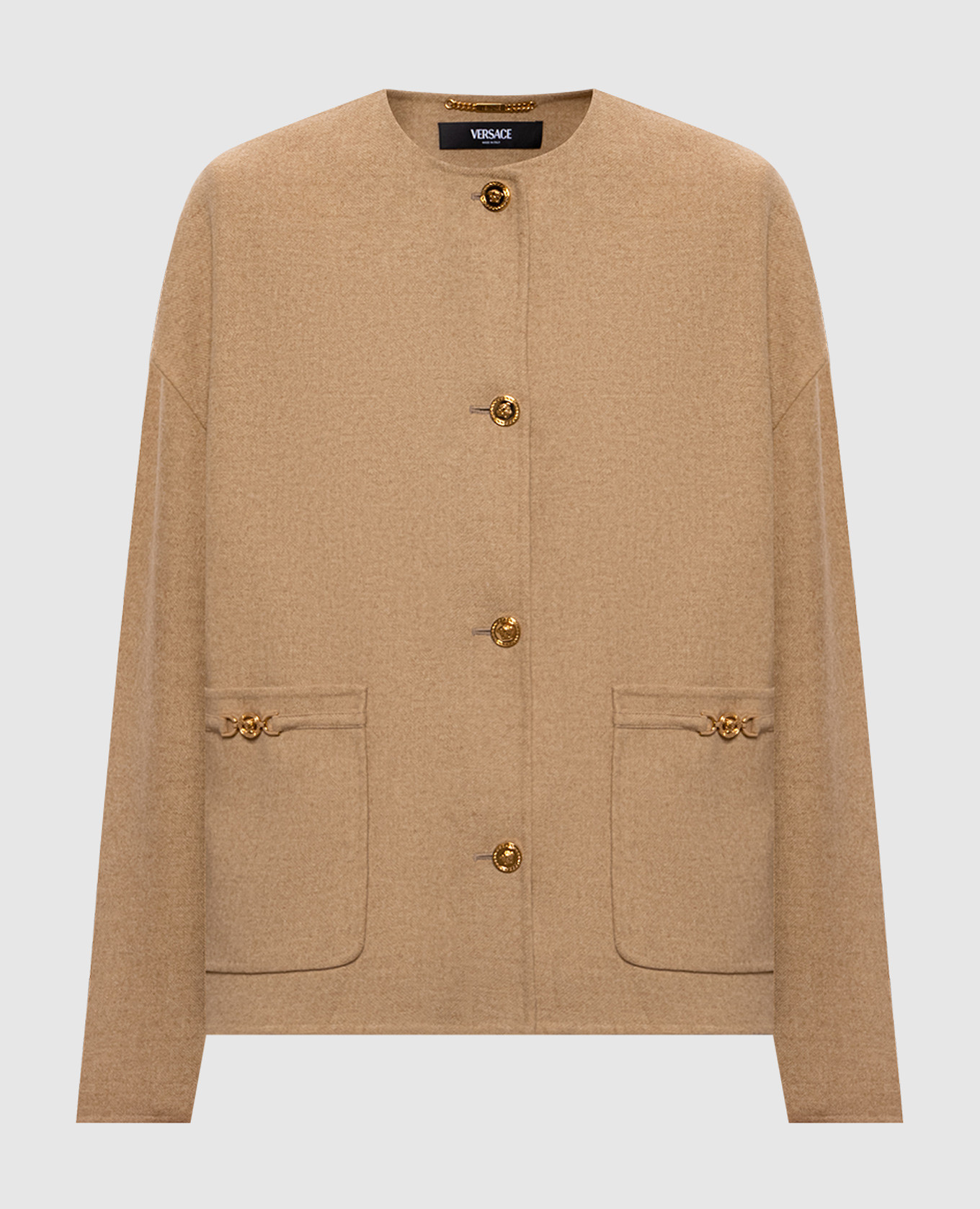 Beige cropped coat with wool Versace