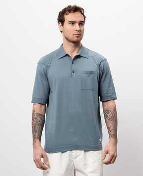 C.P. Company Blue polo shirt with logo patch MKN073A004037A