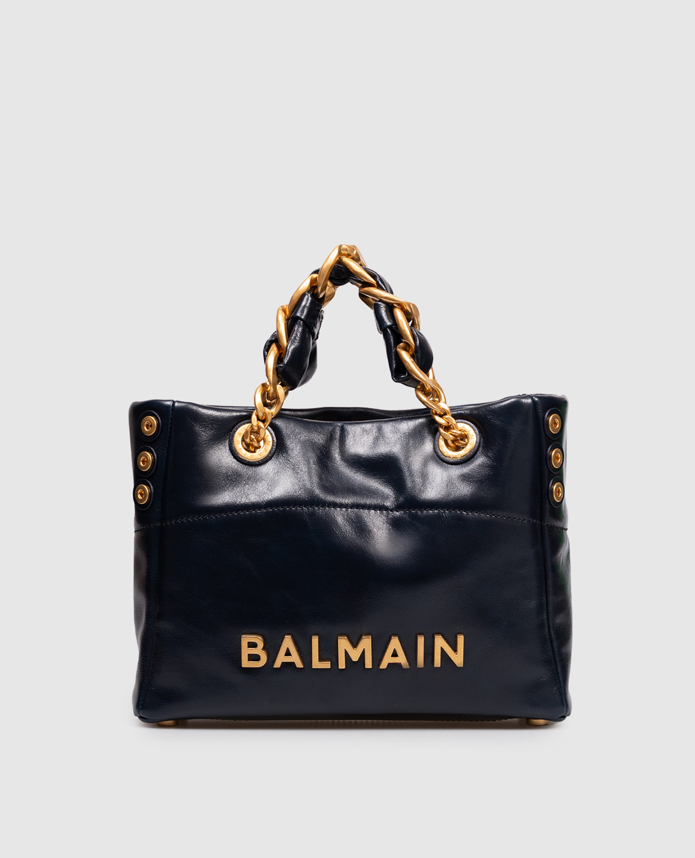 

Cabas 1945 blue leather tote bag with metal logo Balmain