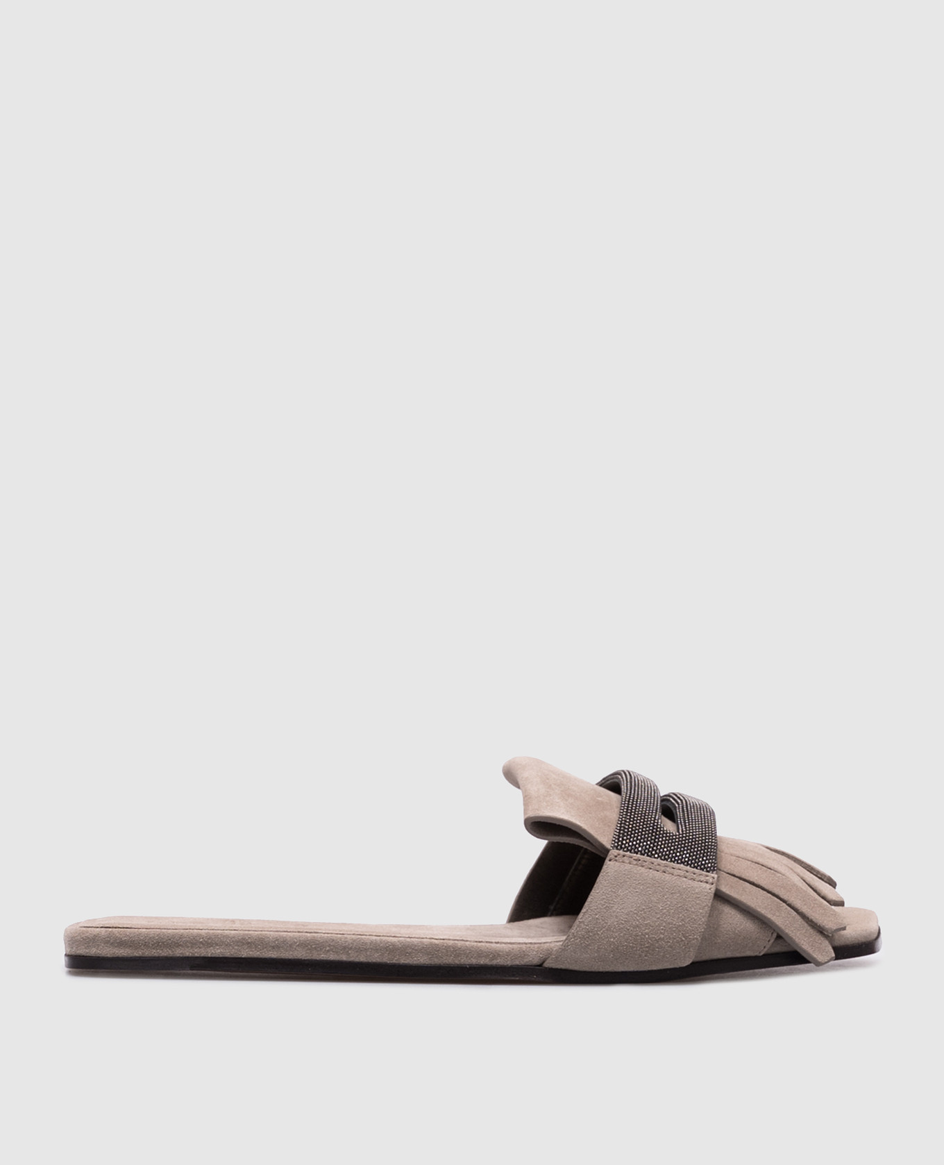 Beige suede flip-flops with a monil chain Brunello Cucinelli