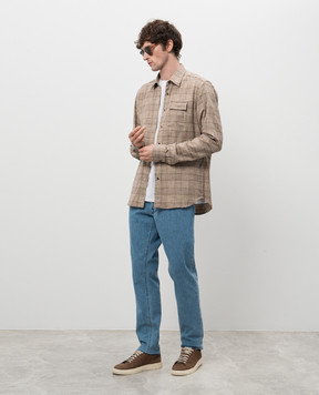 Kiton Beige wool and silk check shirt UMCBUBAK0617E