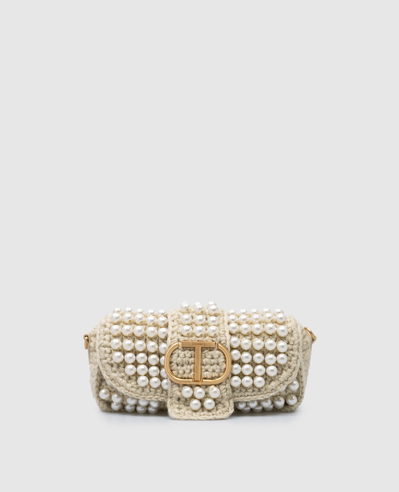 

Amie beige knitted baguette bag with beads Twinset