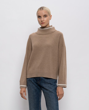Brunello Cucinelli Brown wool, cashmere and silk sweater with monil chain M16222704