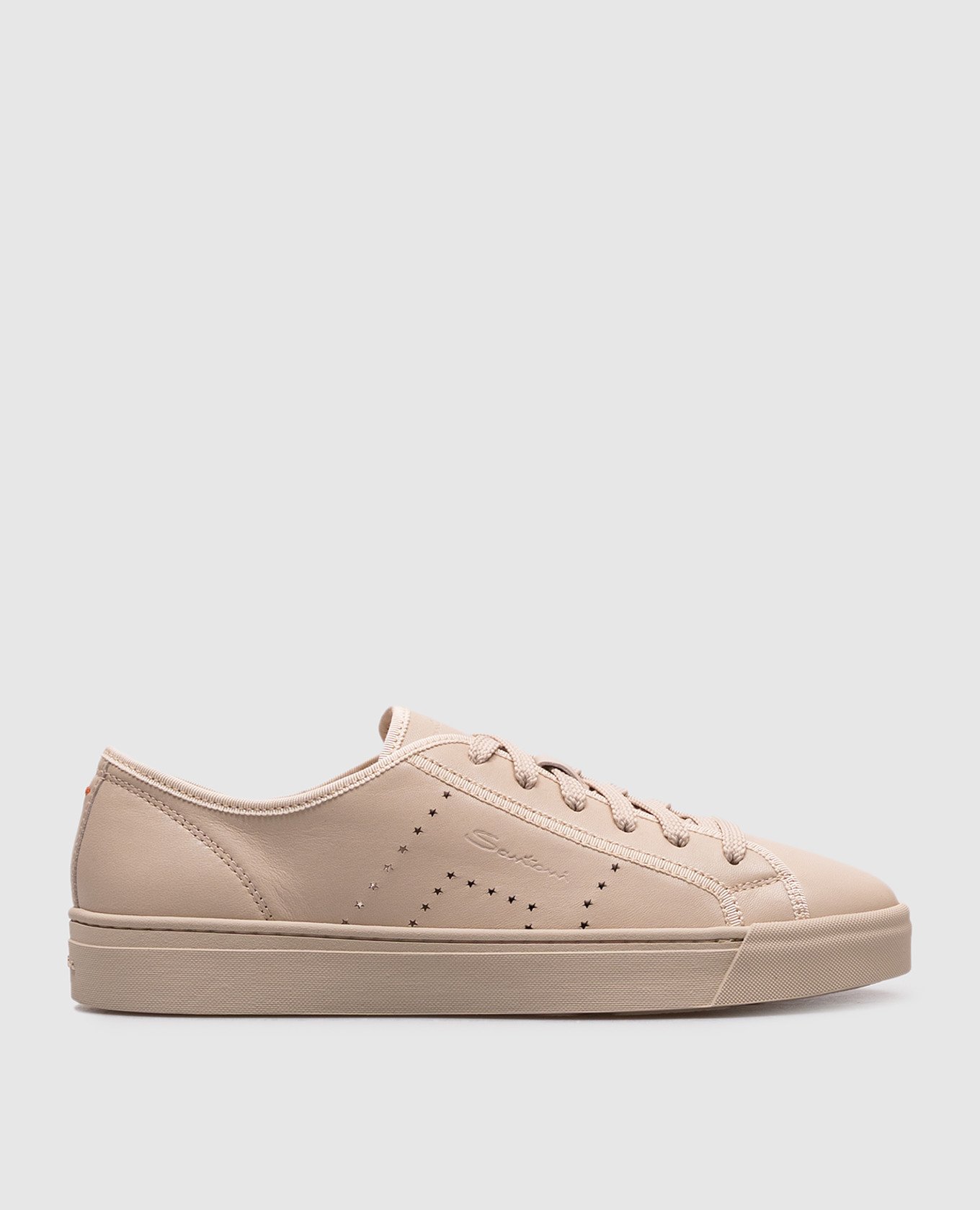 

Beige leather sneakers with embossed logo Santoni