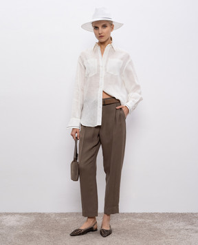 Brunello Cucinelli Brown linen pants with a monil chain MH126P8292
