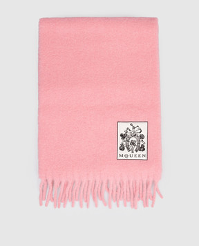 Alexander McQueen Pink alpaca scarf with logo patch 8357073E78Q