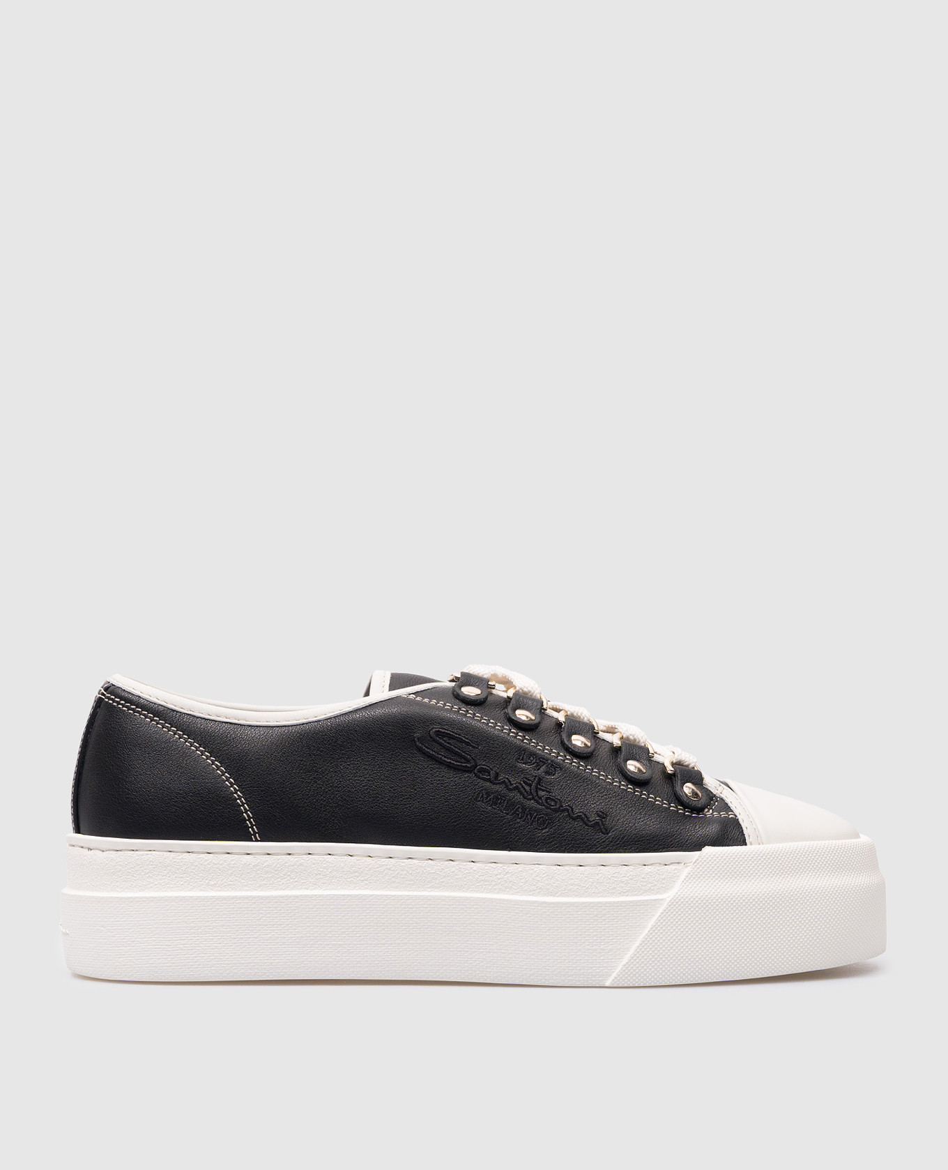 

Geri black leather sneakers with logo embroidery Santoni