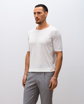Enrico Mandelli White silk T-shirt with metal logo plate 1K042A5674