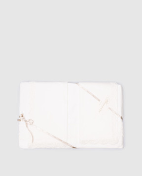 Blumarine White bedding set with logo embroidery with lace H0000210091