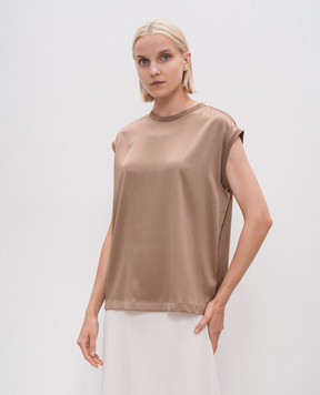 Brunello Cucinelli Brown silk top with monil chain M0C59EH500