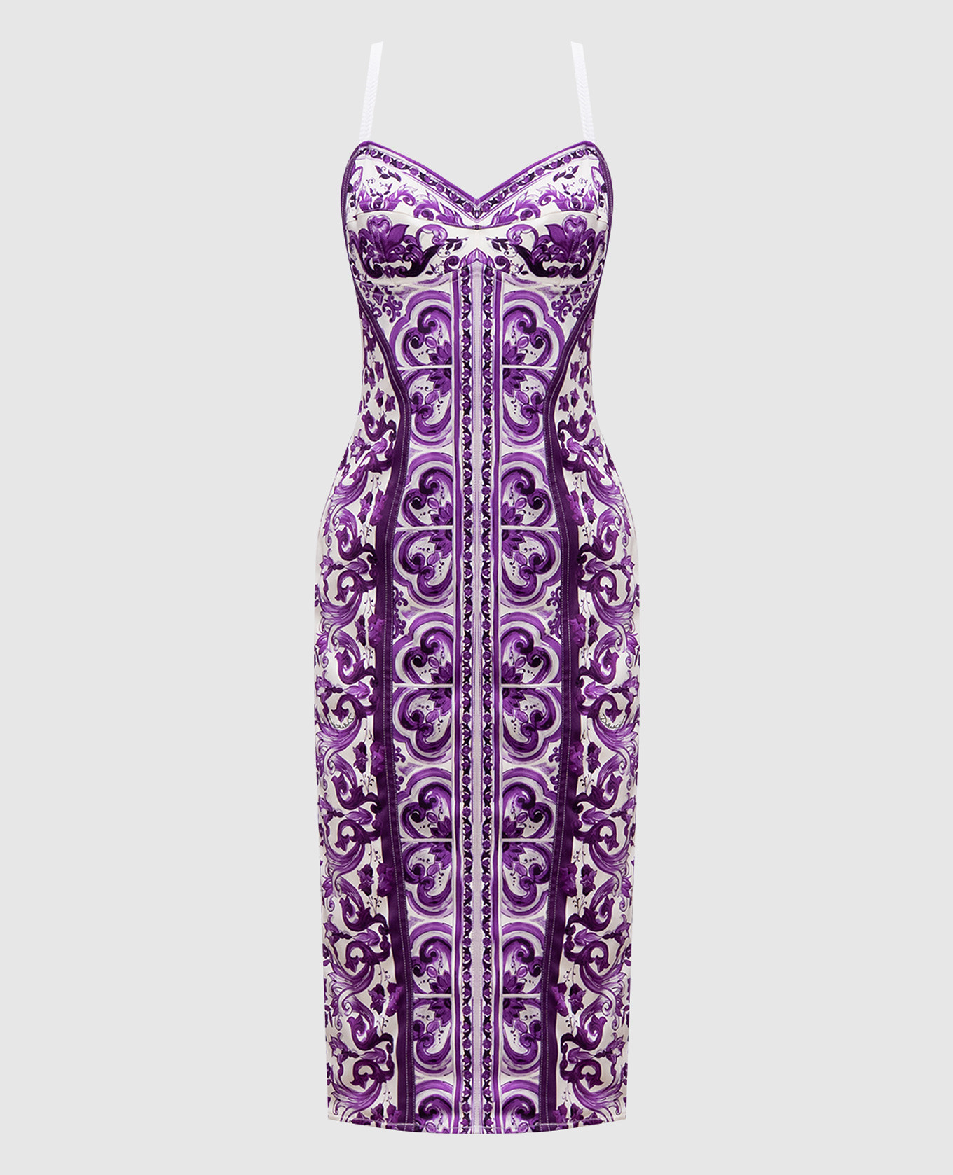 White midi sheath dress with Majolica print Dolce&Gabbana