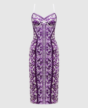 Dolce&Gabbana White midi sheath dress with Majolica print F6TZGTFPIAP