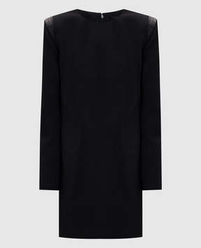 Versace Black wool mini dress with logo patch 10219571A09838
