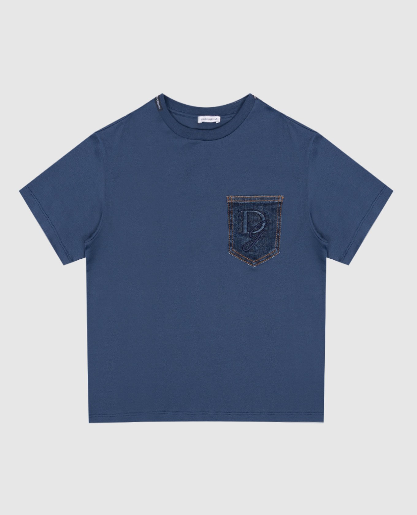 Children&#39;s blue T-shirt with textured embroidery of the monogram logo Dolce&Gabbana