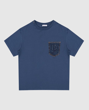 Dolce&Gabbana Children's blue T-shirt with textured embroidery of the monogram logo L4JTIJG7O3G812+