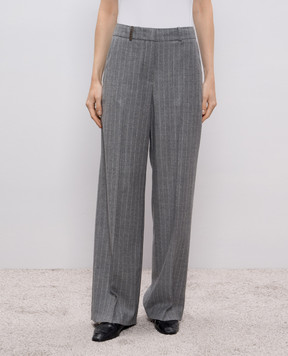 Peserico Gray striped wool pants P0433503362