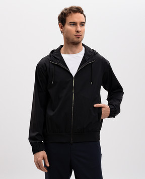 Herno Black track jacket with monogram logo patch JC000053U12588S