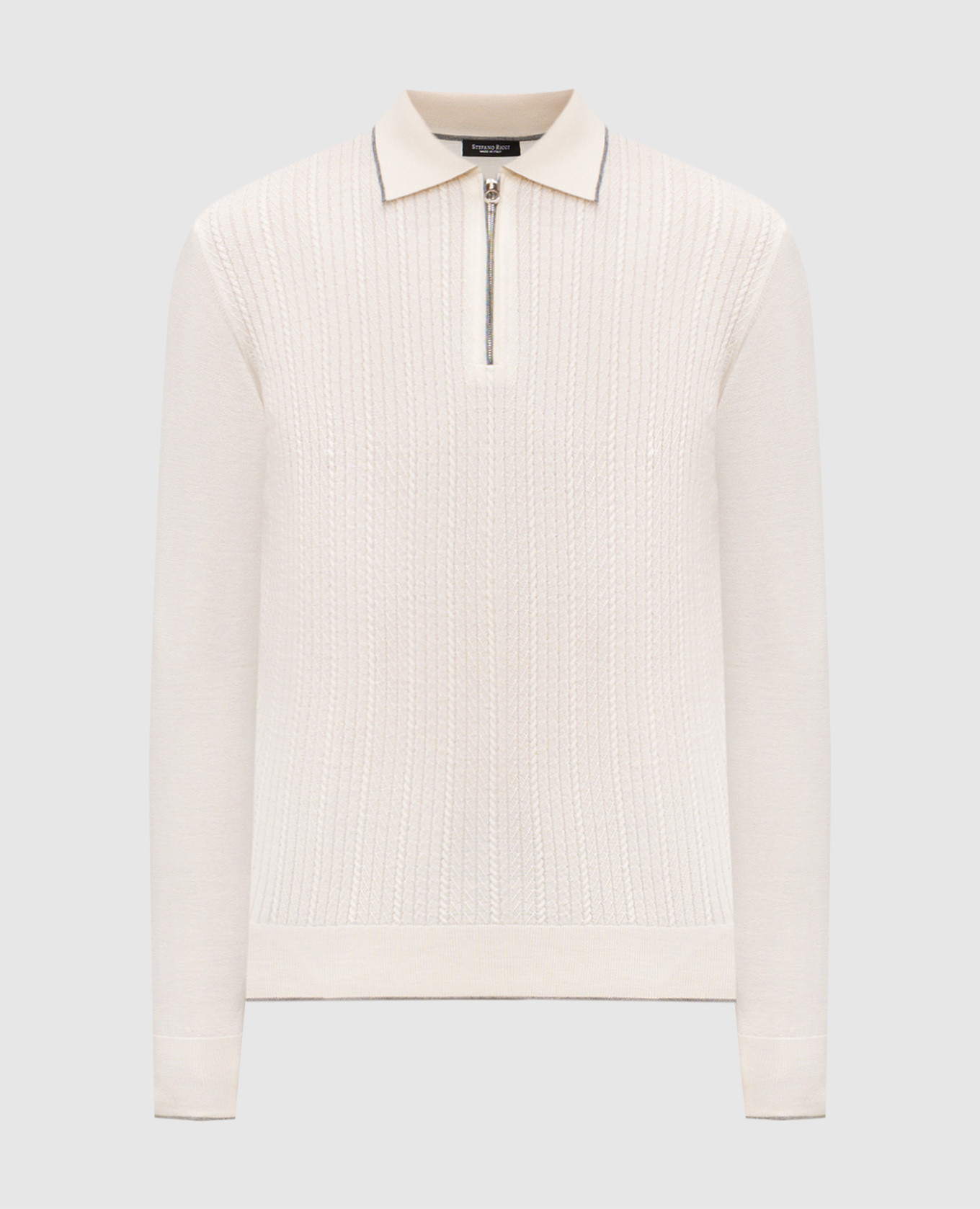 

White wool, silk and cashmere polo shirt with monogram pattern Stefano Ricci