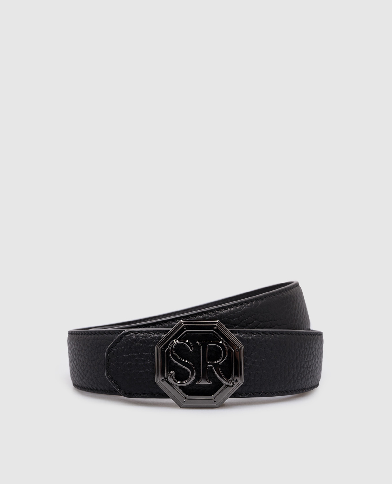 

Black leather strap with metal monogram Stefano Ricci, Черный
