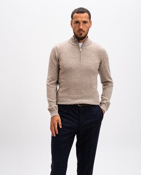 Cashmere&Whiskey Beige patterned merino wool jumper CH077
