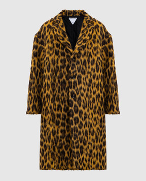 Bottega Veneta Brown alpaca coat with animal print 845602V4YP0