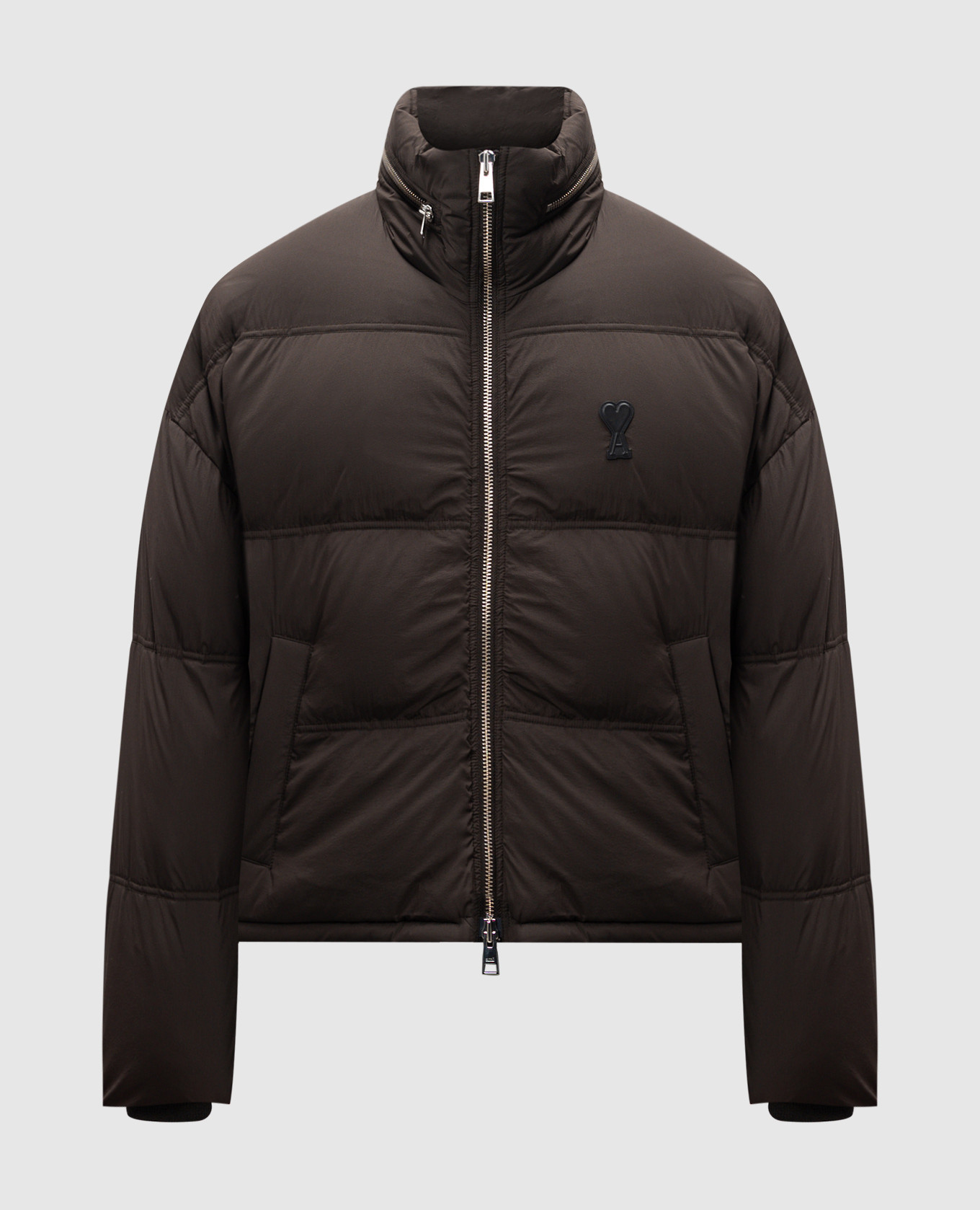 Khaki down jacket with logo patch ami paris