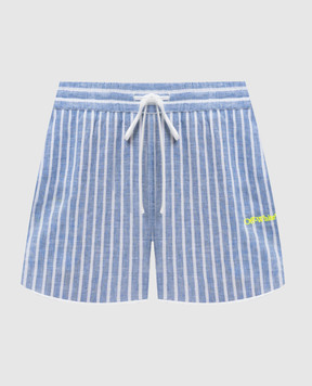Off-White Blue linen shorts with striped logo 2CB05MT25FAB001