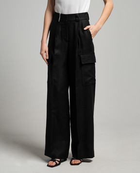 Peserico Black linen cargo pants with monil chain E0410402606