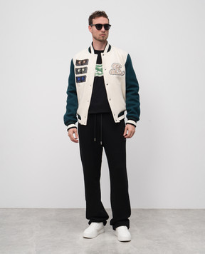 Off-White Beige wool bomber jacket with logo patch OMEH053S25FAB002