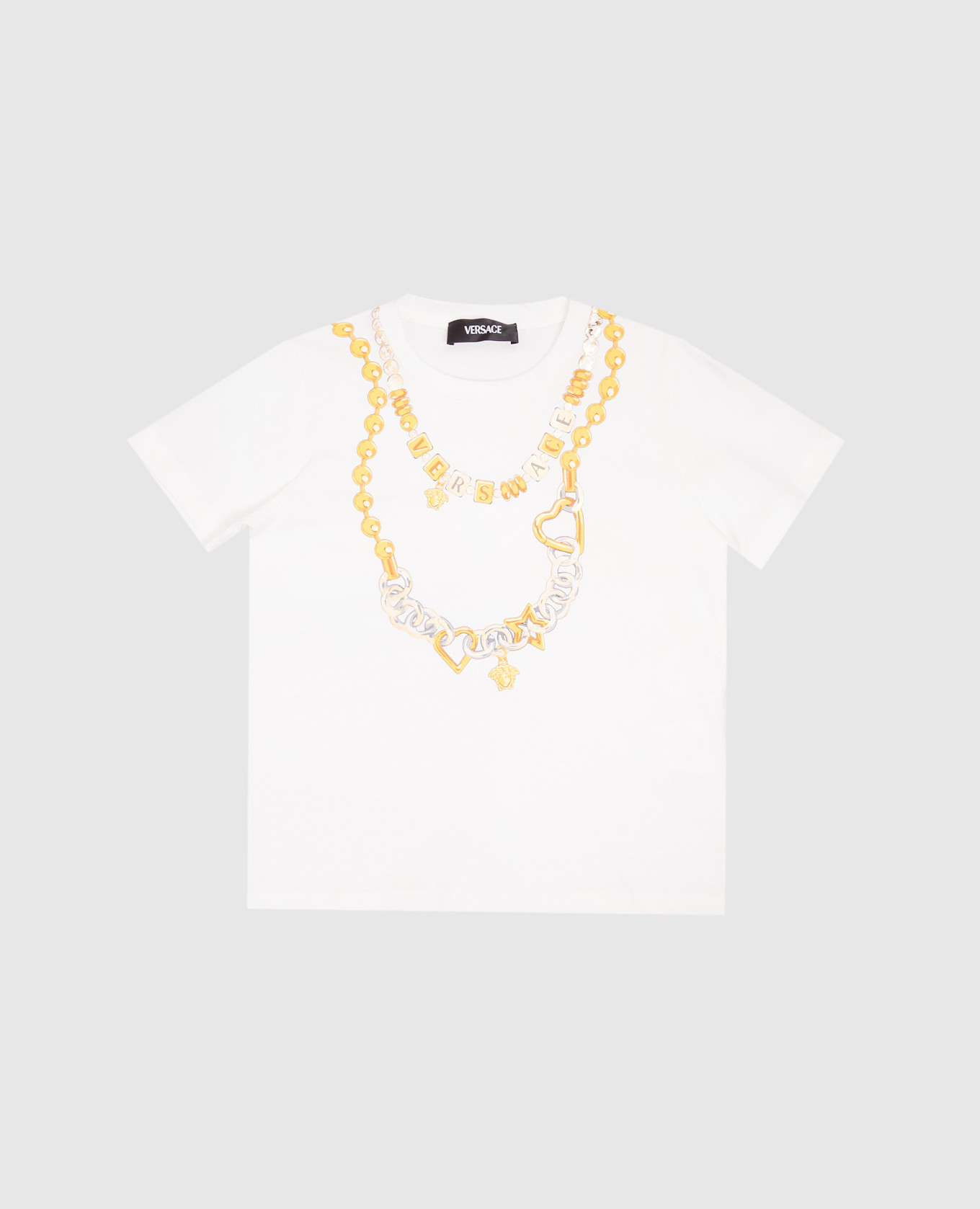 Children&#39;s white T-shirt with branded print Versace