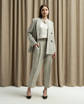 Brunello Cucinelli Gray linen pants with monil chain MH126P8292