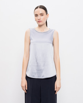 Peserico Blue silk top with monil chain A08893D02372