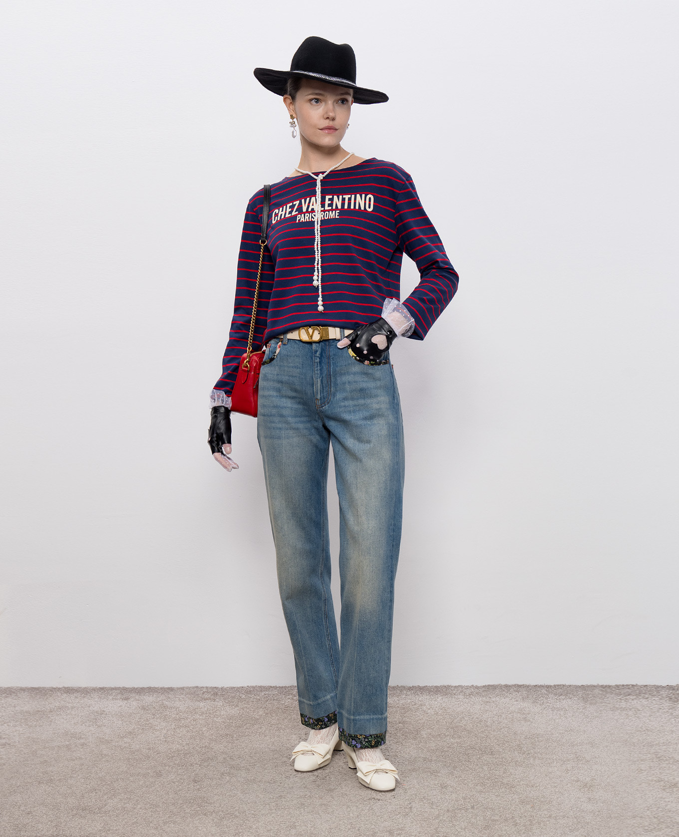 

Blue striped long-sleeve shirt with print Valentino