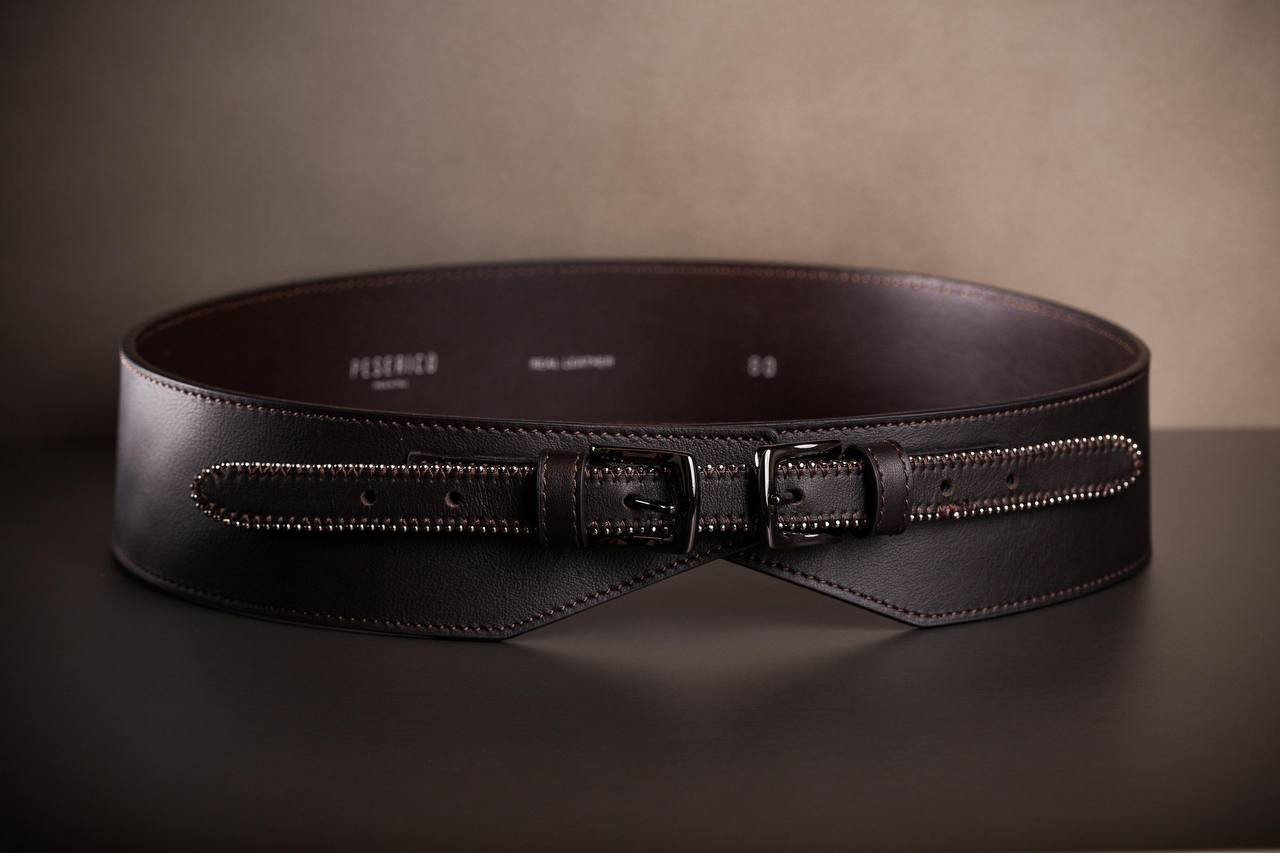 Brown leather belt with monil chain Peserico 4