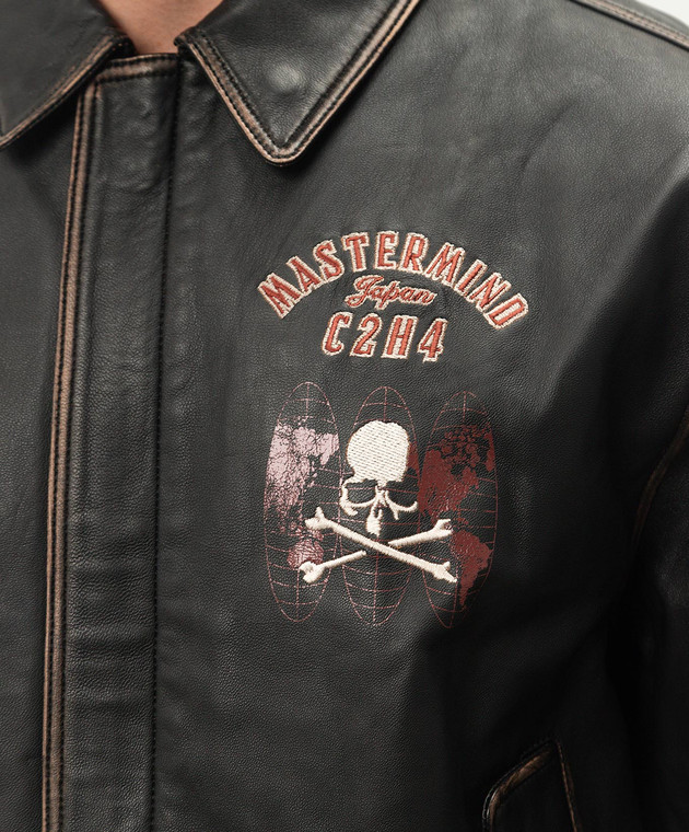 C2H4 - Mastermind JAPAN black leather jacket with distressed