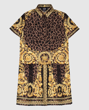 Versace Children's brown dress Wild Barocco with pleats 10172031A12582