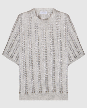 Brunello Cucinelli Gray openwork top made of wool with lurex MCM510600P