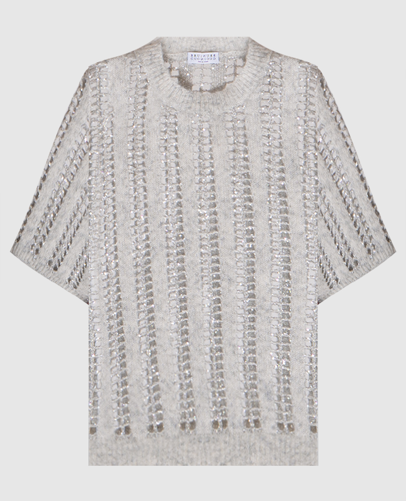 Gray openwork top made of wool with lurex Brunello Cucinelli