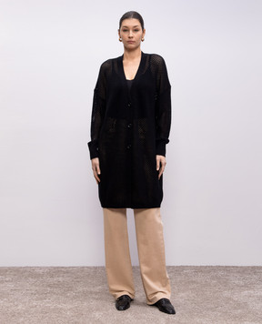 Allude Black openwork cardigan made of wool and cashmere 25217655