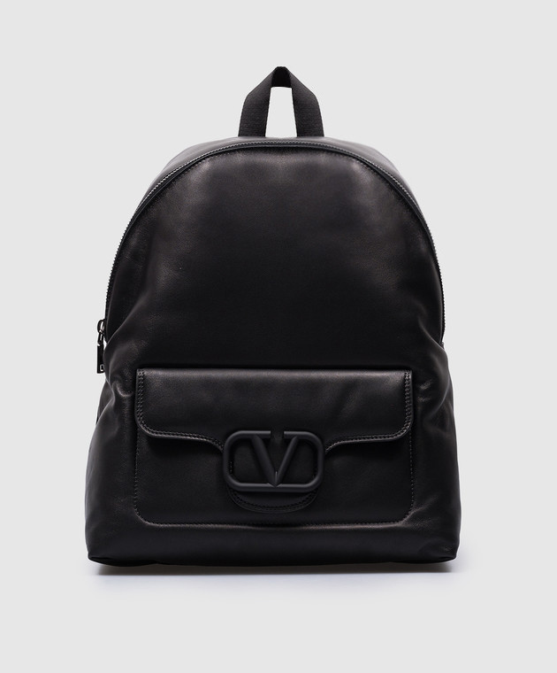

GARAVANI NOIR black leather backpack with textured Vlogo Signature logo Valentino