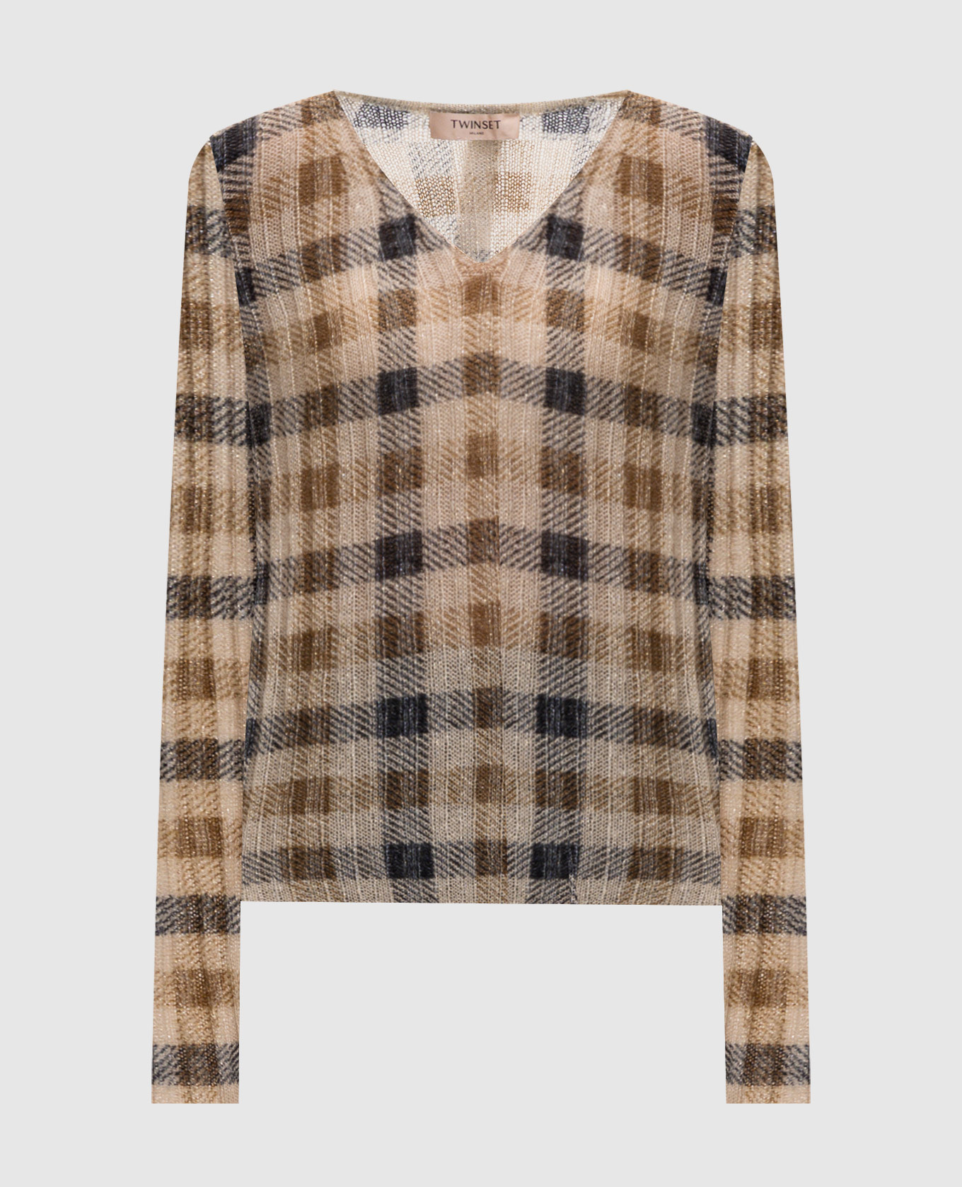 

Beige wool pullover with check pattern Twinset