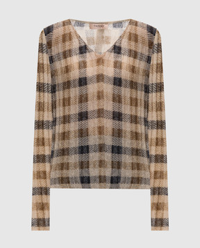 Twinset Beige wool pullover with check pattern 252TT3491