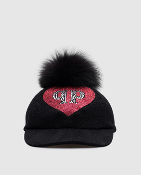 Philipp Plein Children's black merino wool cap with lurex GAC0007