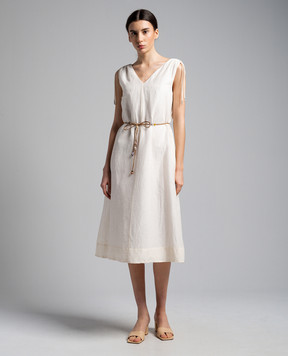 Peserico Beige linen dress with monil chain S02050L10A06802